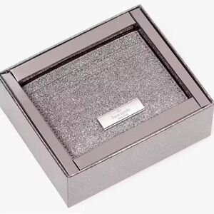 NWT Kate Spade Kenzie Boxed Glitter Small Card Holder in Silver Candied Flower